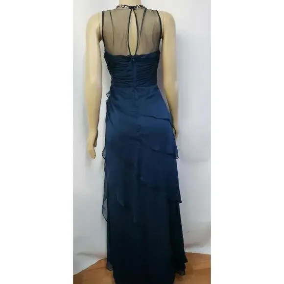 ADRIANNA PAPELL Beaded Twist Front Sz 6 Mesh Navy Women's Dress NEW#CB2